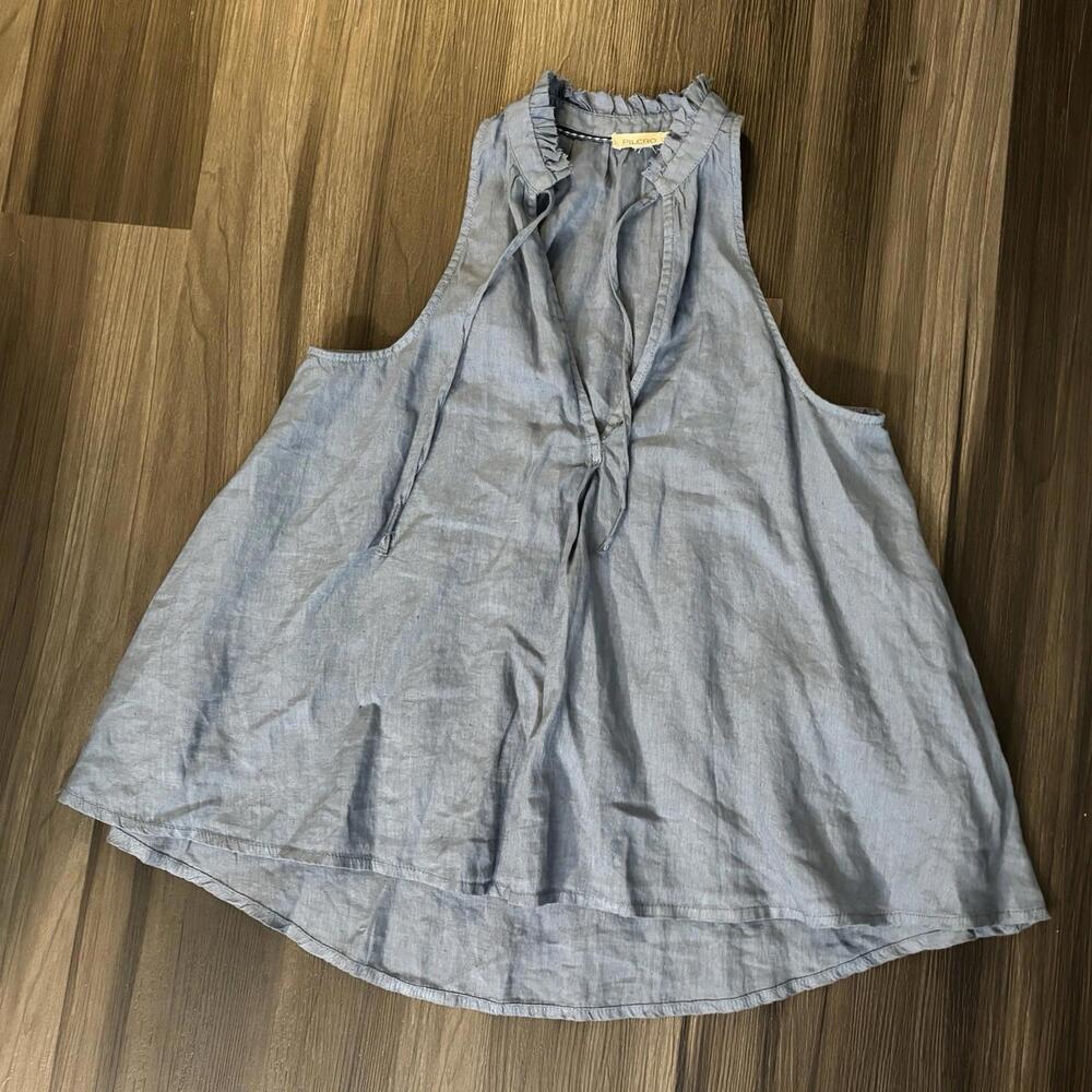 Pilcro Anthropologie Linen Spring Top Sleeveless Women's Size XS Blue Blouse
